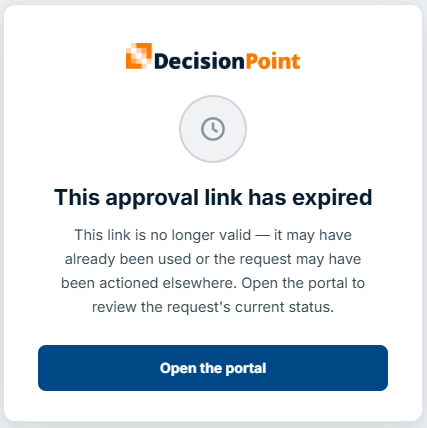 Confirmation page: the approval link has expired.